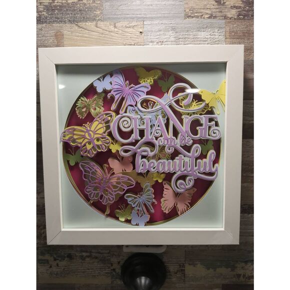 3D shadowbox in purple, yellow, greens and orange. - Picture 1 of 5